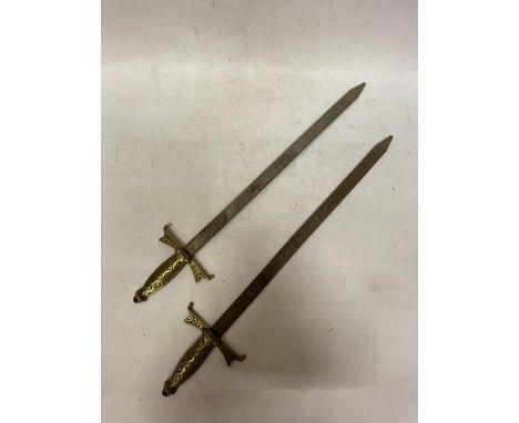 TWO VINTAGE BRASS HANDLED SWORDS