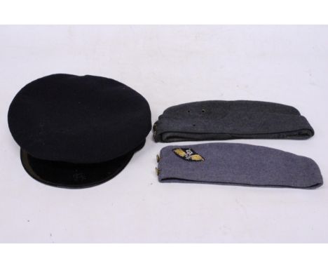 A VINTAGE RAF SIDE CAP AND TWO FURTHER CAPS
