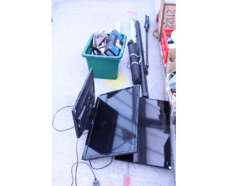 VARIOUS PROJECTOR SCREENS AND ADVERTISING BANNERS, LAMPS AND TELEVISIONS ETC