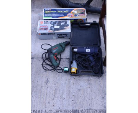 FOUR ITEMS TO INCLUDE THREE POWER TOOLS AND A VIRTEX TILE CUTTER