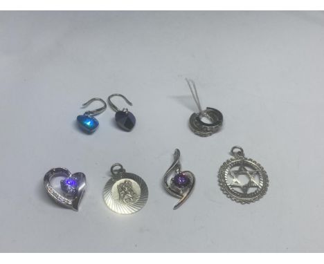 FOUR SILVER PENDANTS AND TWO PAIRS OF SILVER EARRINGS