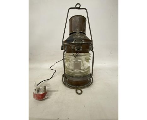 A VINTAGE ANCHOR SHIPS LANTERN LAMP