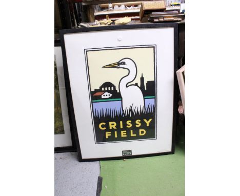A CRISSY FIELD, GOLDEN GATE NATIONAL PARKS, FRAMED ADVERTISING POSTER WITH AN IMAGE OF A STORK, 58CM X 76CM
