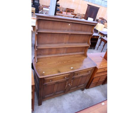 AN ELM ERCOL DRESSER WITH PLATE RACK, 48" WIDE