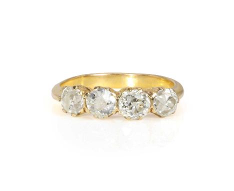 A diamond four stone ring,  set with four old mine cut diamonds, estimated total weight approximately 1.80ct, in coronet sett