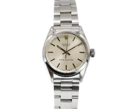 A gentlemen's stainless steel Rolex Oyster mechanical bracelet watch, c.1955,  ref.6444; 31mm case, with a silvered dial, gil