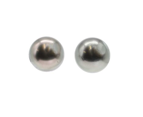 A pair of grey South Sea Pearl earrings,  each with a grey South Sea pearl, 13.20mm in diameter, peg set to a plain mount wit