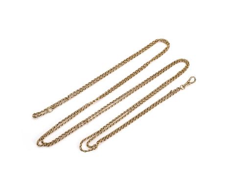 A late Victorian belcher link guard chain, with a jump ring inserted at the half way point, to allow it to also be worn as a 