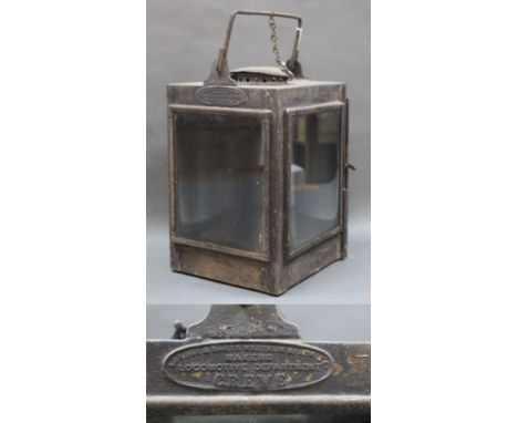 Railwayana: A London and North Western Railway Crewe railway lamp, measuring 28cm high excluding carrying handle.