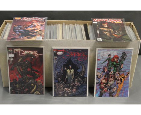 A box of a mixed comics, Clive Barker, Transformers, Star Gate, The League of Extra Ordinary Gentleman, Storm Watch, Battle o