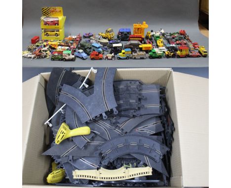 A group lot of diecast and plastic model vehicles, to include Matchbox and Corgi, plastic figures and animals, and a quantity