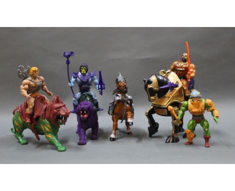 A group lot of 1980's Mattel Masters of The Universe action figures, comprising He-Man and Battle cat, Skeletor and Panther, 