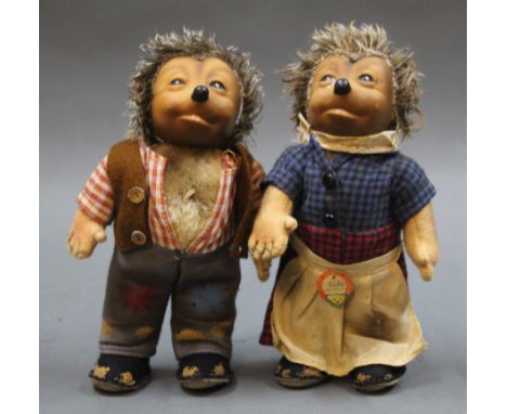 Two 1950's Steiff Original Micki &amp; Mecki hedgehogs, both measuring 16cm tall, Micki with label.  