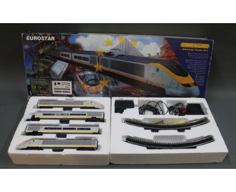 A Hornby 00 gauge electric train set, "Eurostar", comprising two Class 373 locomotives, two passenger saloons, track, transfo