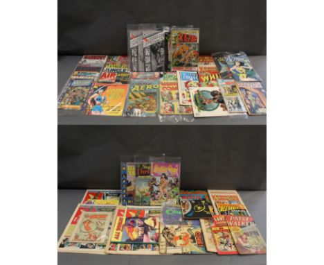 A box of 70 plus mixed comics to include Eagle, Dick Tracy, Bettie Page, Mystic, Wizz, Action Comics Weekly, Euroik, Chandler