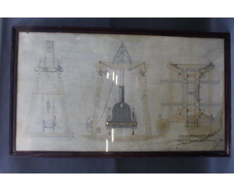 A framed Great Western Railway plan for a standard engine lift for out stations, measuring 75cm x 130cm.