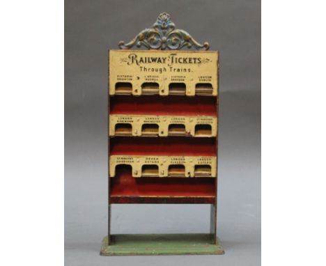 An early 20th century, pre-1910, Bing tinplate railway ticket dispensing machine, produced for the British market, having 12 