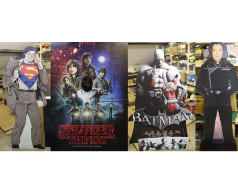 A group of 4 large scale cinema cardboard cutouts, comprising Batman "Arkham City", Susan Avanova of Babylon 5, "Stranger thi