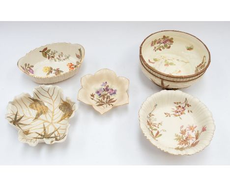 Royal Worcester Blush Ivory - A large circular bamboo effect footed bowl decorated with flowers and butterfly, approx. 25cm d