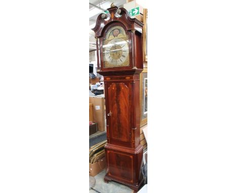 Jackson of London eight day Longcase clock with moon phase,  14" brass dial with moon phase and inscription "serve thy god as