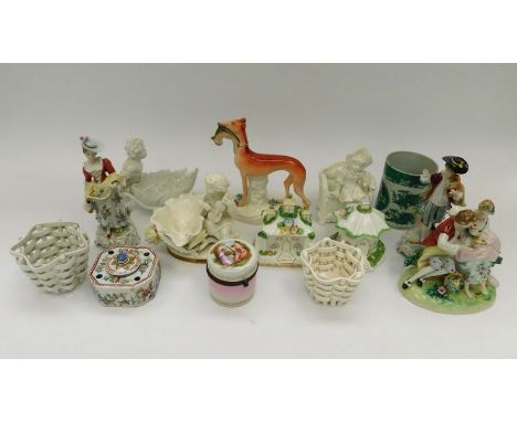 A collection of 19th and early 20th century porcelain including Sevres, Staffordshire, Moore's, Quimper, together with an ear