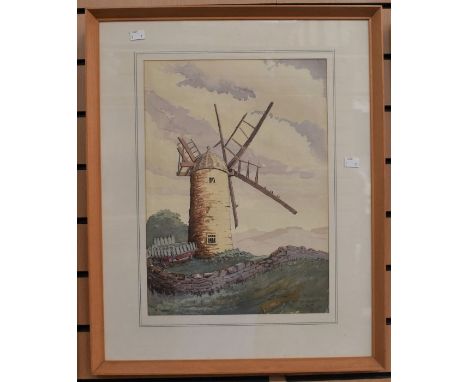 R Gibbard, Heage Windmill, watercolour