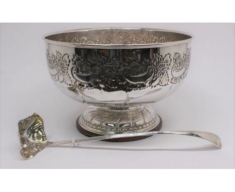 A Victorian style large silver plated punch bowl with ladle (2)&nbsp;