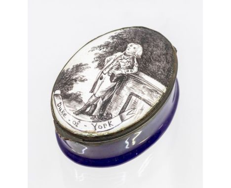 A Bilston enamel patch box, circa 1790, commemorating The Duke of York