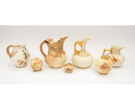 Royal Worcester - A collection of blush ivory items to include; four jugs, from approx. 15cm to 19cm high. Patterns include 1