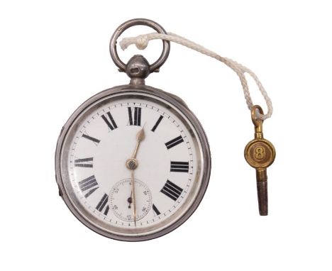 An early 20th century silver open faced pocket watch, comprising a white enamel dial, with numeral markers, subsidiary dial a