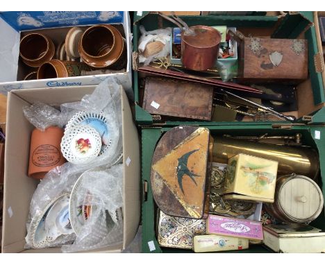 A collectors lot to include; a chess set, ribbon plates, Hornsea pottery, other pottery and collectables (4 boxes)