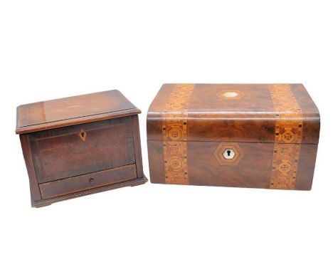 19th C Walnut inlaid trinket box along with GEO III Mahogany trinket box