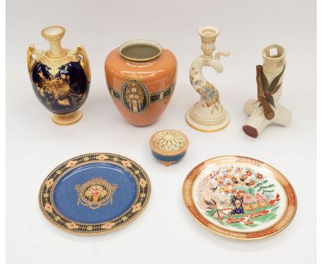 A small collection of Royal Worcester to include; a blue ground plate with floral and gilt detail, for Marshall Field &amp; C