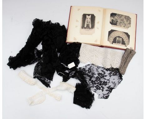 2 boxes of vintage lace. Some 1920s to 1930s, Chantilly lace, filet lace and white Victorian crocheted lace. Large quantity, 