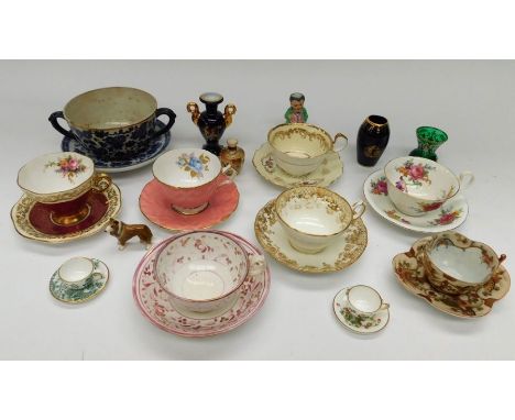 A large collection of Aynsley, Victorian Hammersley china and other Staffordshire mixed cups and saucers, also Limoges items 