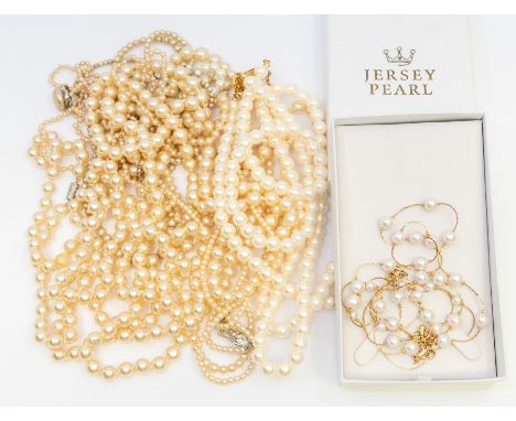 A collection of costume faux pearls necklaces and a bracelet including vintage types (1 bag)