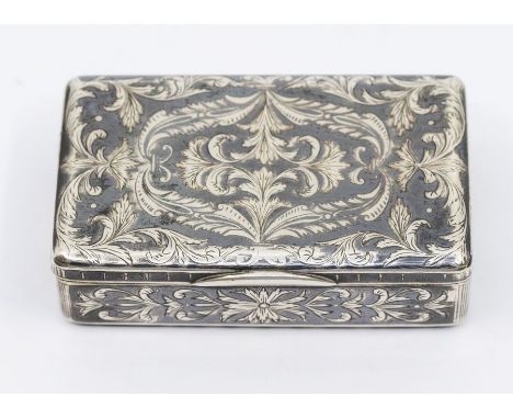 A 19th Century Russian 84 Standard silver niello snuff box, the cover with foliate arabesques, marks to interior,, gross weig