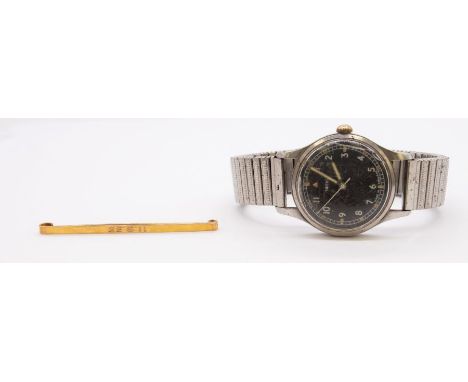 A gents vintage 'Smiths' wristwatch, comprising a round black signed dial with white Arabic indices, baton lume marks and ins