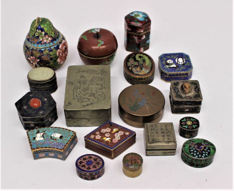 A collection of 16 enamel and cloisonne boxes