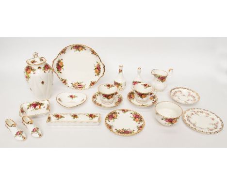 A collection of Royal Albert Old Country Roses including cups, saucers, plates, vases, biscuit dishes, pots etc