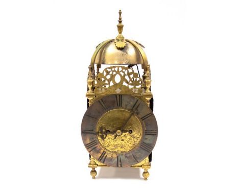 Victorian or later reproduction English lantern clock with inscription on the dial "Nicolas Coxiter Neare Gould Smiths Hall L