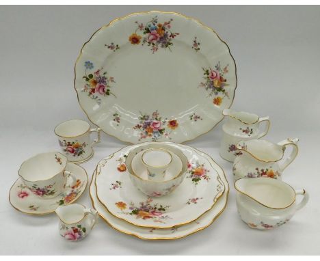 Royal Crown Derby - A Collection of Posies items to include 6 cups and saucers, 6 plates, milk/sugar, a large meat plate etc.