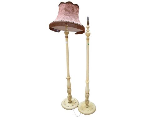 Two mid 20th century standard lamps, together with a button-back parlour chair.