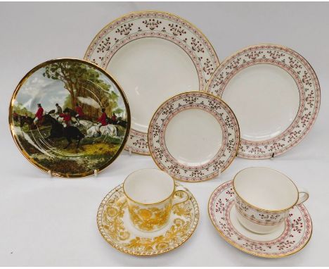 Royal Crown Derby items comprising:1 cup & saucer- Brittany pattern1 cup & saucer- Brocade pattern3 side plates- Brittany pat