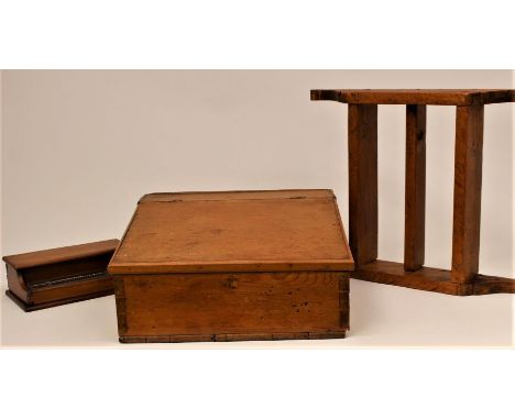 19th century writing box, 19th century pine ink stand and pine shelf