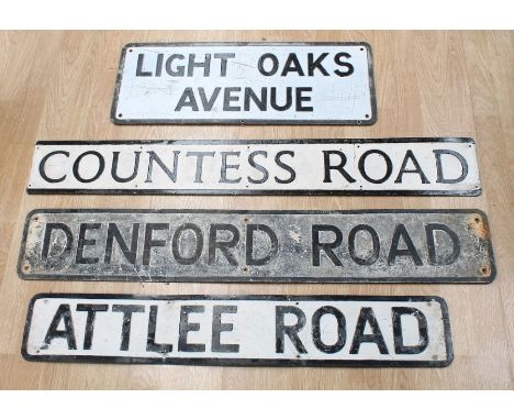 Four Late 20th Century metal street sign 'Attlee Road', 'Countess Road', 'Light Oaks Avenue' and 'Denford Road' (4)
