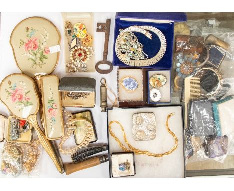 A collection of vintage costume jewellery to include silver initial pendant, silver bangles x2, gilt and paste set necklaces,