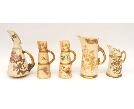 Royal Worcester - A collection of five blush ivory jugs, to include 1047, 1361, 1229 patterns. (5)