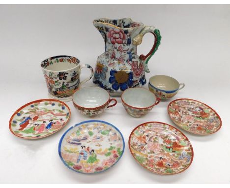 A small collection of ceramics to include; a large Mason's Ironstone handled jug with floral design, approx. 22cm high, an un