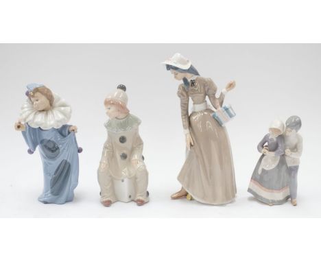 Lladro figure Nao figures and two other Spanish figures.